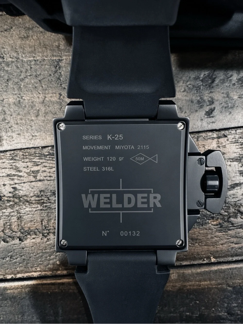 Welder Series K-25 Men's Square Watch Miyota Movement 2115 Steel 316 L No.00132